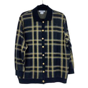 Eccotoo Women Black Metallic Thread Plaid Sweater Cardigan Size 1X 2417 holiday